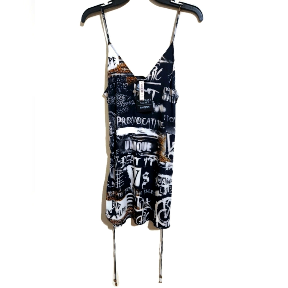 Brand New - Victoria Secret X Balmain Slip On Graffiti V neck Dress